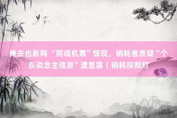 俺去也新网 “阴魂机票”惊现，销耗者质疑“个东说念主信息”遭显露｜销耗探照灯